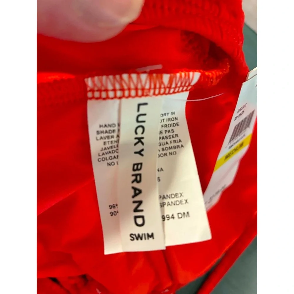 Lucky Brand Textured One Piece Swimsuit Women's Medium Red Halter Lace Up Monoki